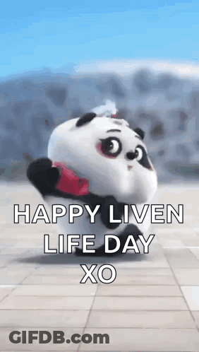 A Panda Bear Is Holding A Red Heart And Says `` Happy Liver Life Day Xo '' . GIF