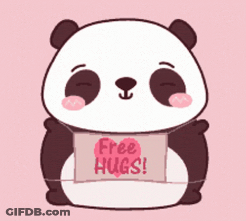 A Panda Bear Is Holding A Sign That Says " Free Hugs " GIF