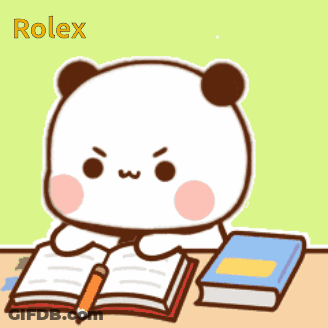 A Panda Bear Is Sitting At A Table With Books And A Pencil GIF