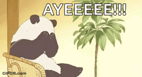 A Panda Bear Is Sitting In A Wicker Chair And Covering Its Face With Its Hands . GIF