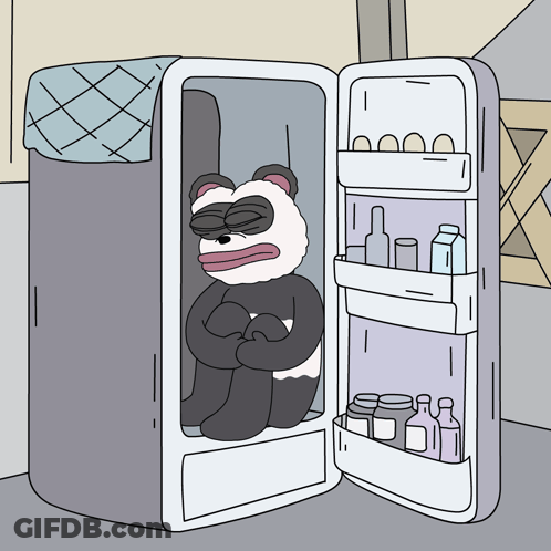 Panda Sitting In Open Refrigerator GIF