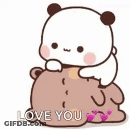 A Panda Bear Is Sitting On Top Of A Brown Bear And Saying `` I Love You '' . GIF