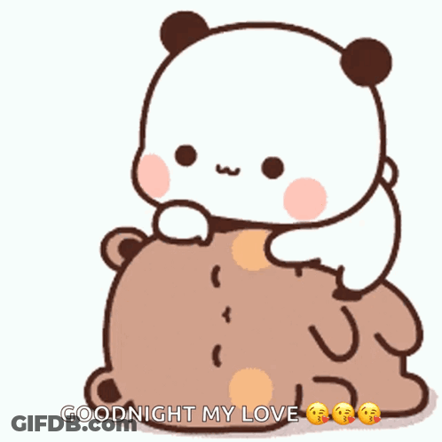 A Panda Bear Is Sitting On Top Of A Brown Bear With The Words Goodnight My Love Written Below It GIF