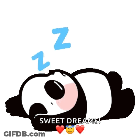 A Panda Bear Is Sleeping On Its Back With The Words `` Sweet Dreams '' . GIF
