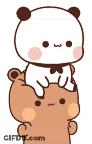 A Panda Bear Is Standing On Top Of A Brown Bear . GIF