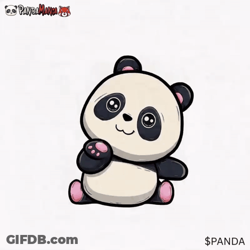 A Panda Bear Is Surrounded By Pink Hearts With The Word Panda On The Bottom GIF