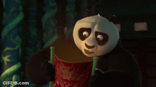 A Panda Bear Says " It 'S Blank " In Front Of A Curtain GIF