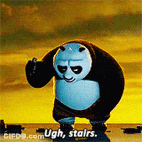 A Panda Bear Says Ugh Stairs While Giving A Thumbs Up GIF