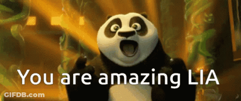 A Panda Bear Says " You Are Amazing Lia " In A Cartoon GIF