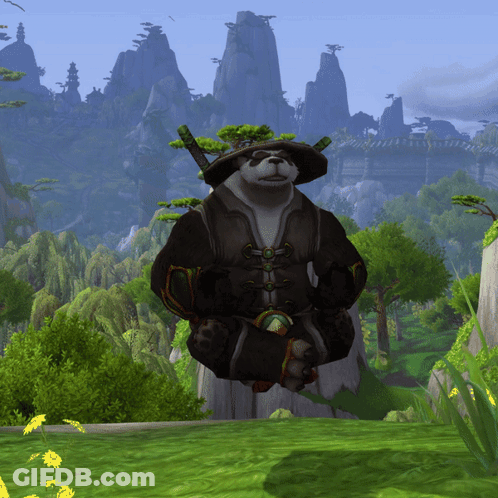 A Panda Bear Sitting In A Lotus Position On A Rock GIF