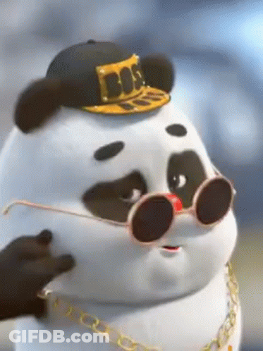 A Panda Bear Wearing A Hat , Sunglasses And A Gold Chain . GIF