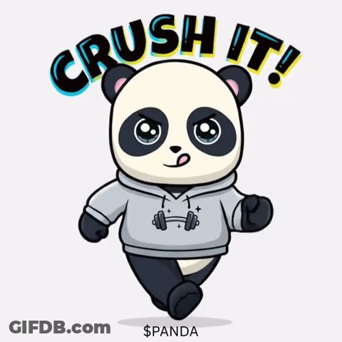 A Panda Bear Wearing A Hoodie That Says Crush It On It GIF