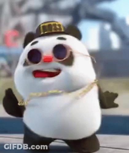 A Panda Bear Wearing Sunglasses , A Hat , And A Chain . GIF