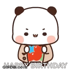 A Panda Bear With Hearts On Its Eyes And The Words `` Happy Birthday '' Written On It . GIF