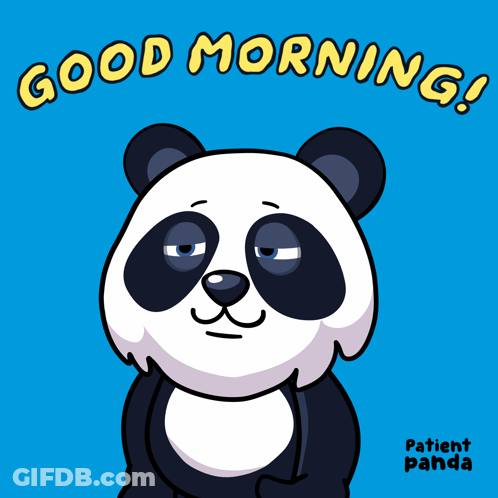 A Panda Bear With Its Eyes Closed And The Words Good Morning Written Above It GIF