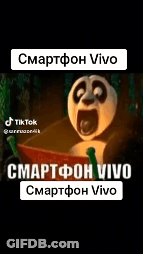 A Panda Is Sitting In A Bowl With Its Mouth Open And The Words " Smartphone Vivo " On The Bottom . GIF