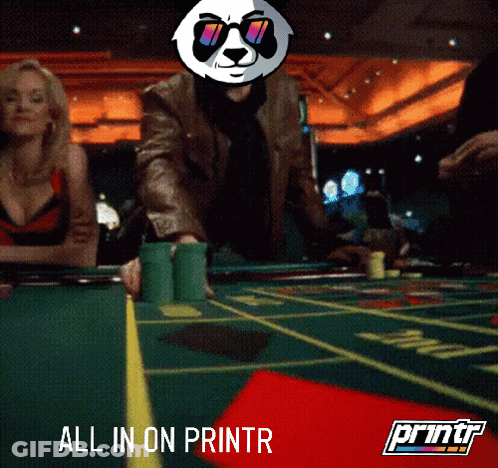 A Panda Wearing Sunglasses Is Playing Roulette In A Casino GIF