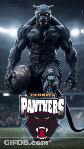 A Panther Holding A Soccer Ball With The Panthers Logo On It GIF