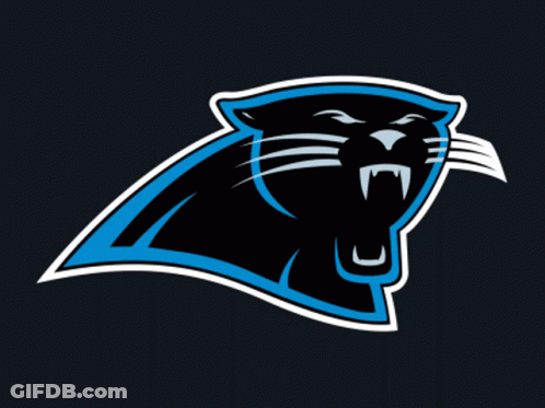 A Panther With Its Mouth Open And Teeth Showing Is A Logo For The Carolina Panthers GIF