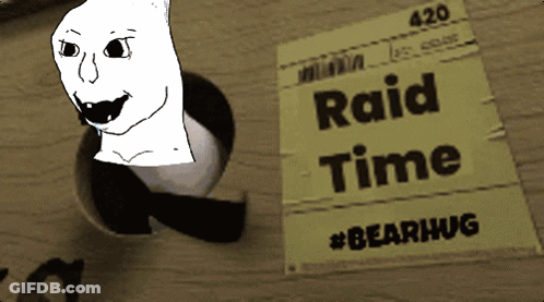 A Paper That Says Raid Time Next To A Drawing Of A Face GIF