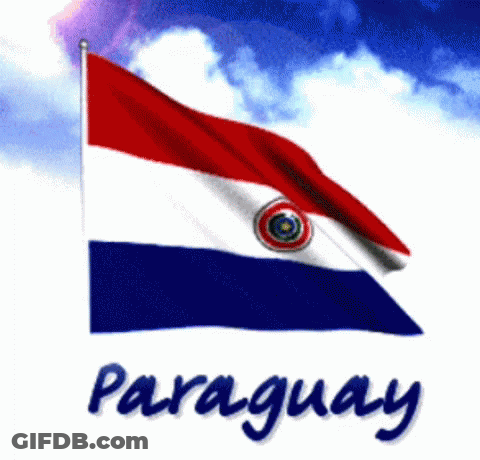 A Paraguay Flag Is Waving In The Wind Against A Blue Sky GIF