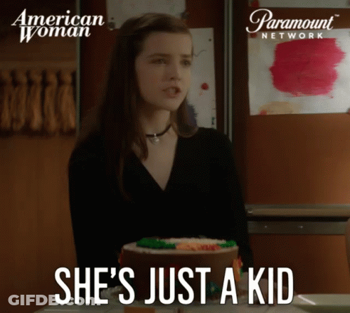 A Paramount Network Ad For American Woman Shows A Girl Standing Next To A Cake GIF
