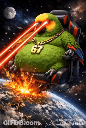 A Parrot Wearing A Necklace With The Number 67 GIF