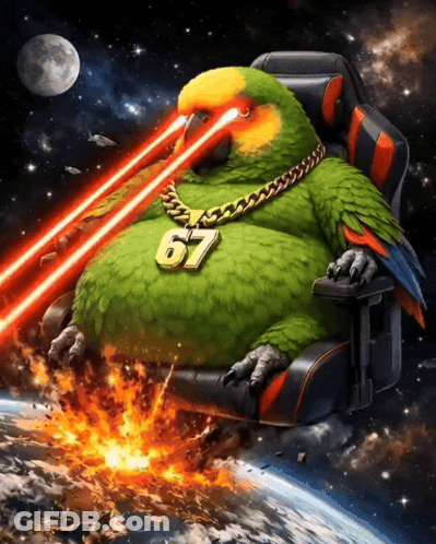 A Parrot With The Number 67 On Its Neck GIF