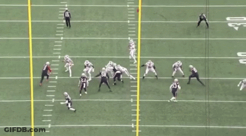 A Patriots Football Game Is Being Played On A Field GIF