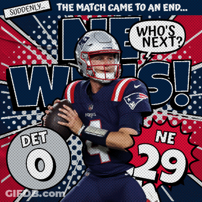 A Patriots Football Player Is Holding A Football With The Words " The Match Came To An End " Behind Him GIF