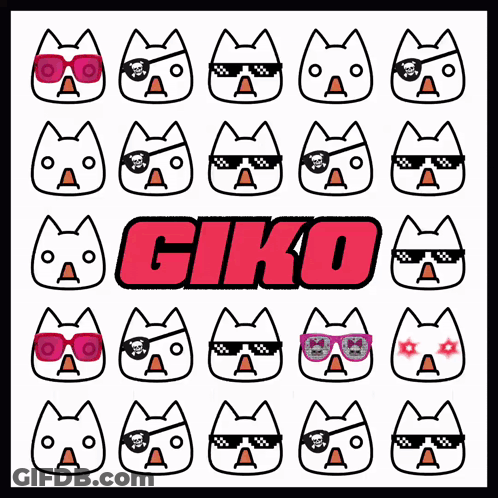 A Pattern Of Cats With Sunglasses And The Word Giko GIF