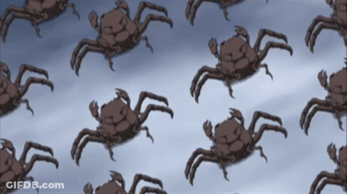 A Pattern Of Crabs On A Blue Background With A Gray Sky In The Background GIF