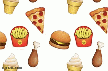 A Pattern Of Fast Food Icons Including A Hamburger French Fries Ice Cream And A Chicken Leg GIF