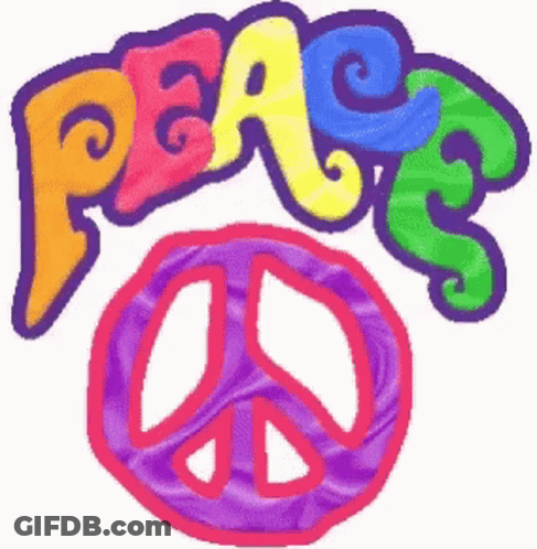 A Peace Sign Is Surrounded By Colorful Letters And Swirls GIF