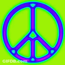 A Peace Sign On A Blue Background With A Yellow Border GIF