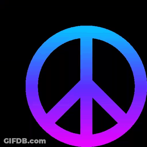 A Peace Sign That Is Blue And Purple On A Black Background GIF