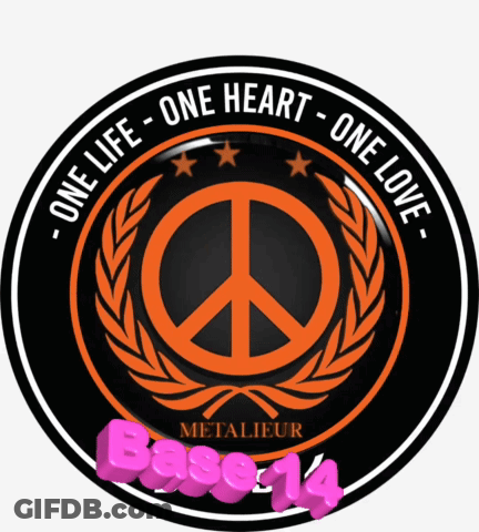 A Peace Sign With The Words One Life One Heart One Love Written Around It GIF