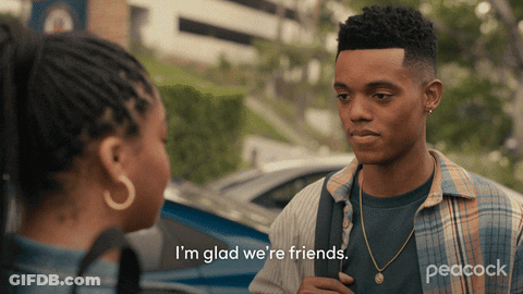 A Peacock Advertisement Shows A Man And A Woman Talking GIF