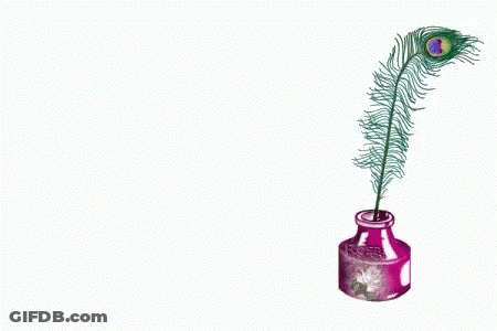 A Peacock Feather Is In A Purple Ink Bottle With The Words Gracias Below It GIF