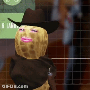 A Peanut Wearing A Cowboy Hat And A Bandana GIF