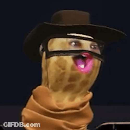 A Peanut Wearing A Cowboy Hat And Scarf With A Pink Tongue Sticking Out GIF