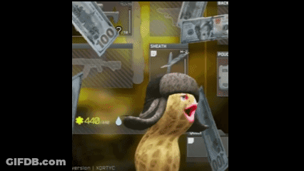 A Peanut Wearing A Hat Is Surrounded By Money Including A 100 Dollar Bill GIF