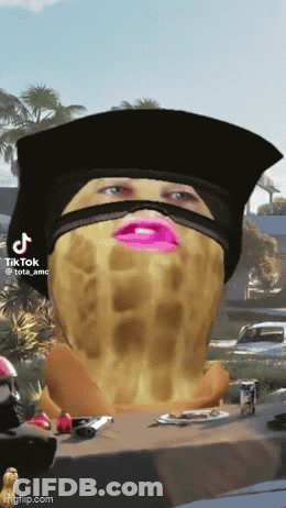 A Peanut With A Pink Lip And A Black Hat Is On A Tiktok Video GIF