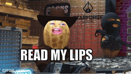 A Peanut With A Woman 'S Face And The Words Read My Lips On It GIF