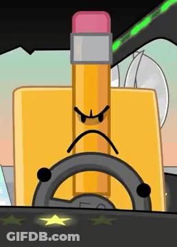 A Pencil Is Driving A Car With An Angry Face GIF