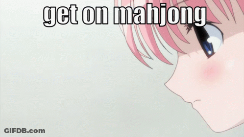 A Penguin And A Girl With The Words Get On Mahjong GIF