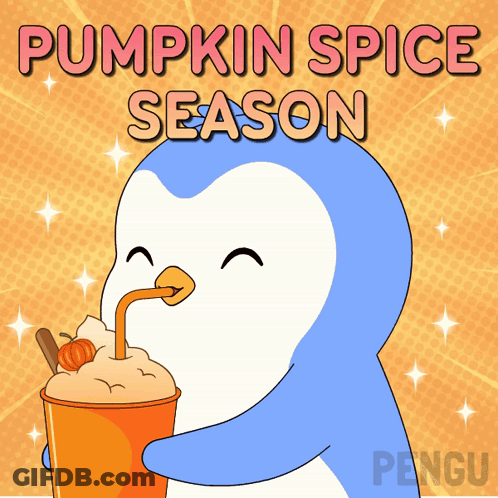 A Penguin Drinking A Pumpkin Spice Season Milkshake GIF