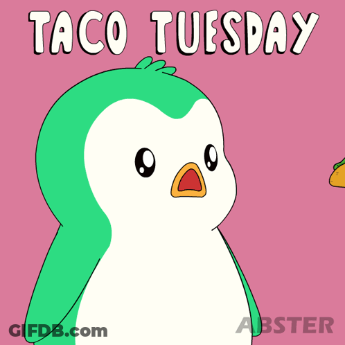 A Penguin Eating A Taco With The Words Taco Tuesday Above It GIF
