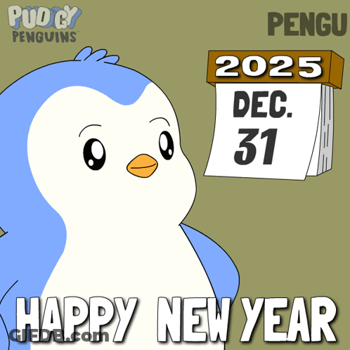 A Penguin Holding A Calendar That Says Dec 31 On It GIF