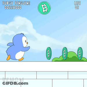 Penguin Holding Coin With B In Video Game GIF